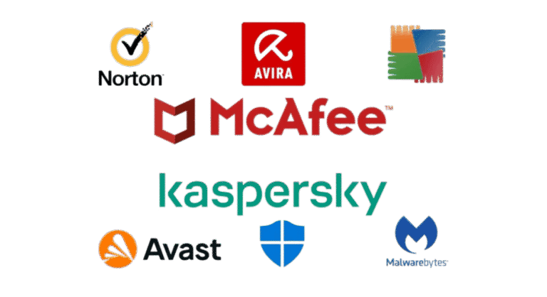 Grafika przedstawiająca loga popularnych antywirusów