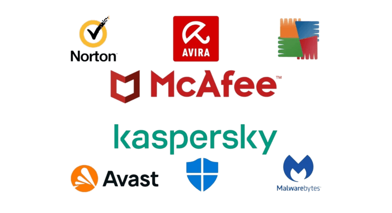 Grafika przedstawiająca loga popularnych antywirusów