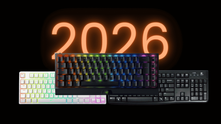 Grafika przedstawiająca 3 klawiatury jako tytuł artykułu " Jaką klawiaturę wybrać w 2026 roku"