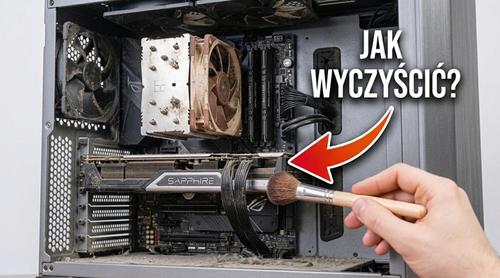 Grafika przedstawia zakurzony komputer