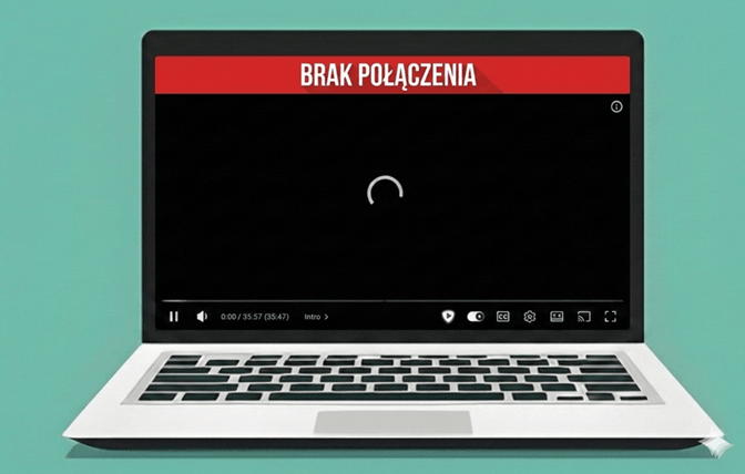 Grafika przedstawia komputer z napisem brak połaczenia z wifi