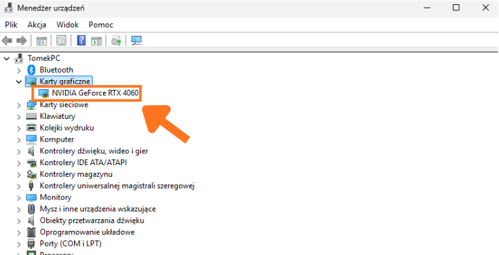 Lista kart graficznych w Menedżerze urządzeń systemu Windows 11