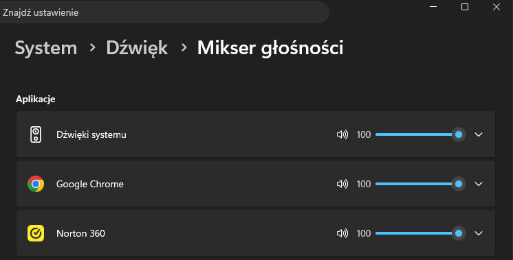 Mikser głośności aplikacji w Windows 11