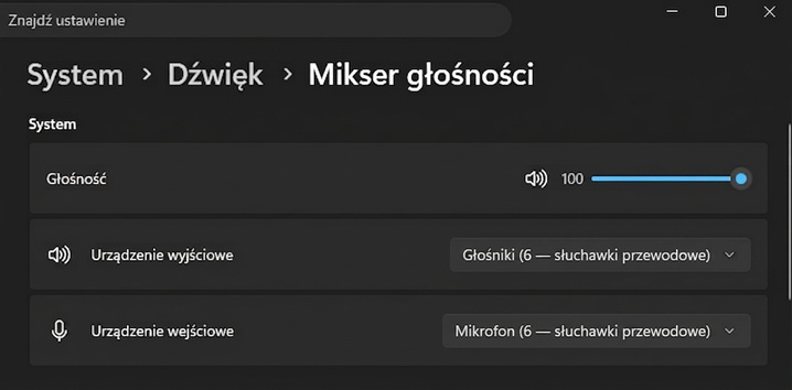 Ustawienia głośności i wyjścia dźwięku w Windows 11