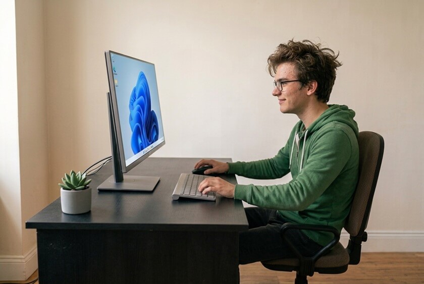 Osoba pracująca przed monitorem komputerowym