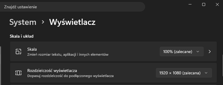 Ustawienia rozdzielczości i skali ekranu w Windows 11